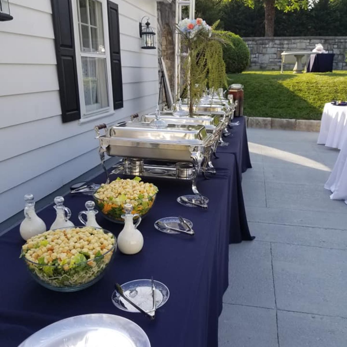 catering buffet at outdoor wedding reception